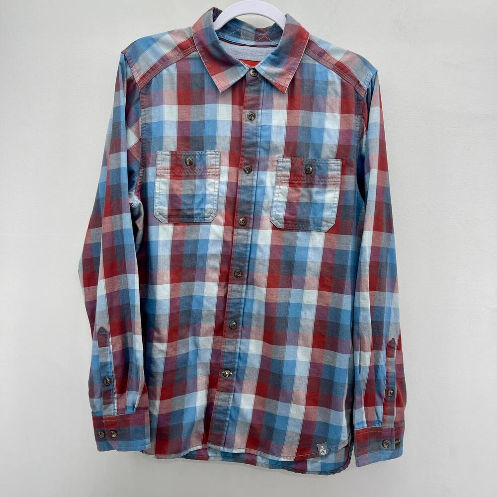 The North Face Button Down Shirt Men’s Medium Blue Red Plaid Long Sleeve Casual‎